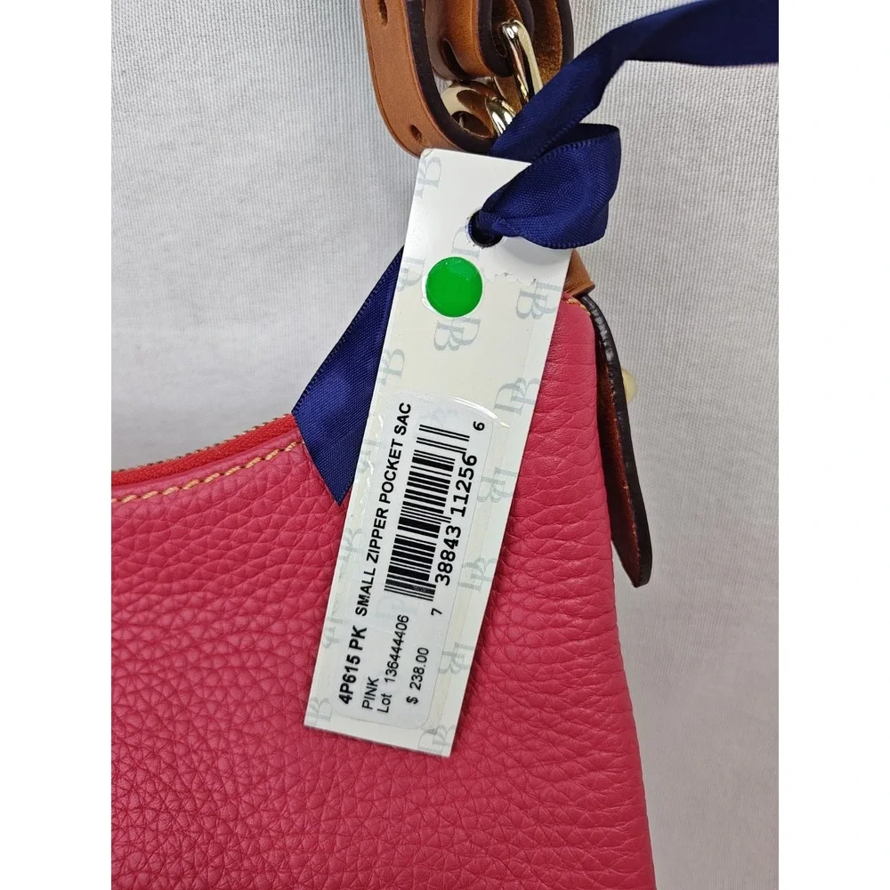 Dooney & Bourke Pebble Grain Pink Small Zipper Pocket Sac Leather Hobo Purse